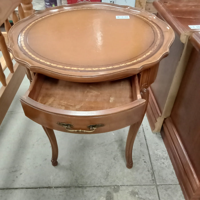 24"W Side Table with Leather Inlaid Top