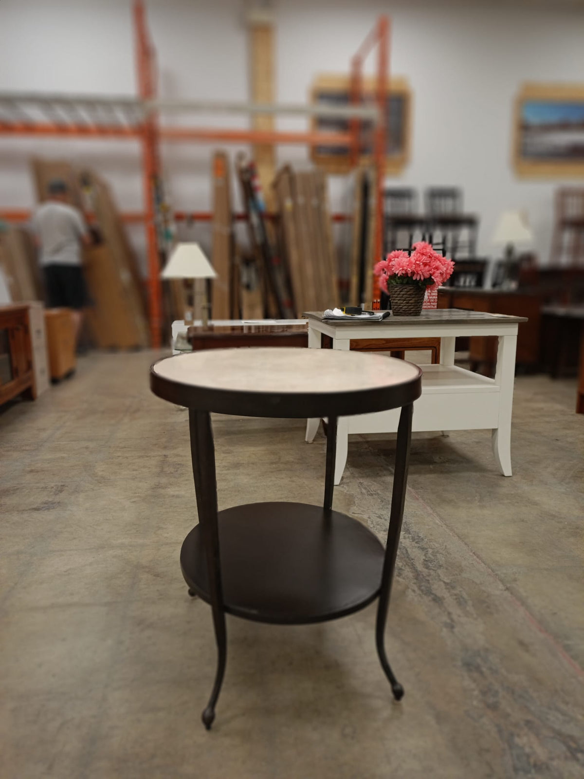 2-Tiered Round Side Table with Faux Marble Top