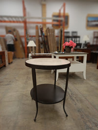 2-Tiered Round Side Table with Faux Marble Top