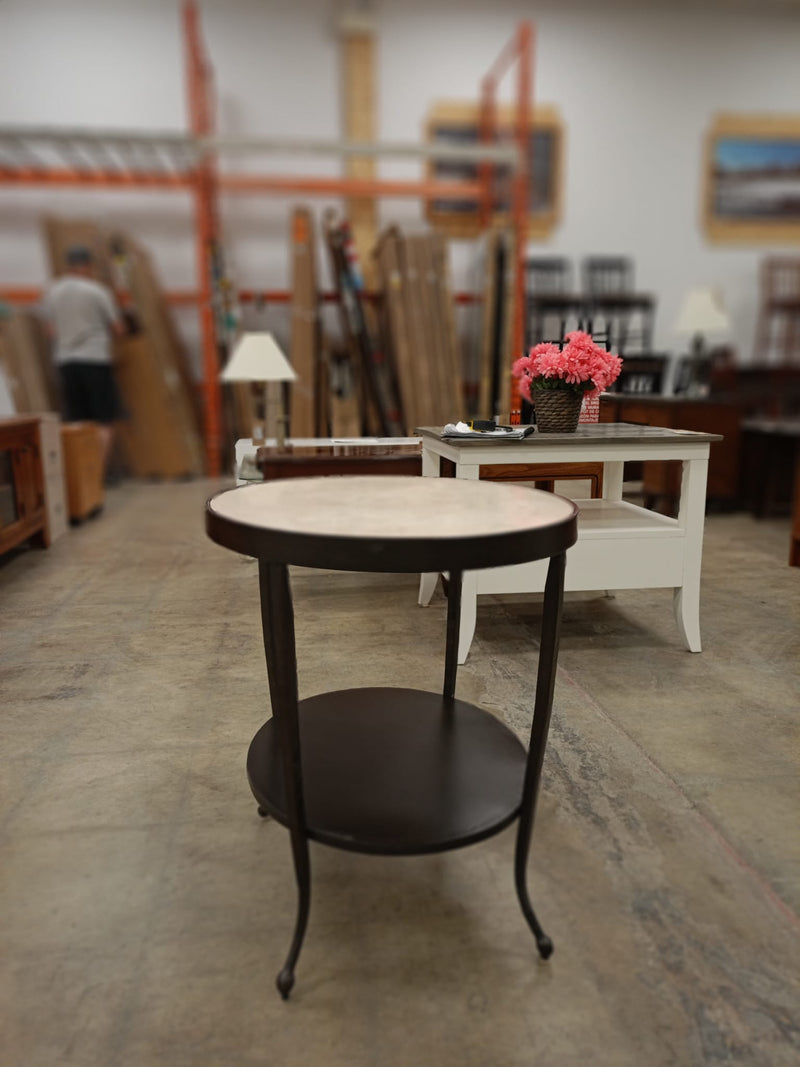 2-Tiered Round Side Table with Faux Marble Top