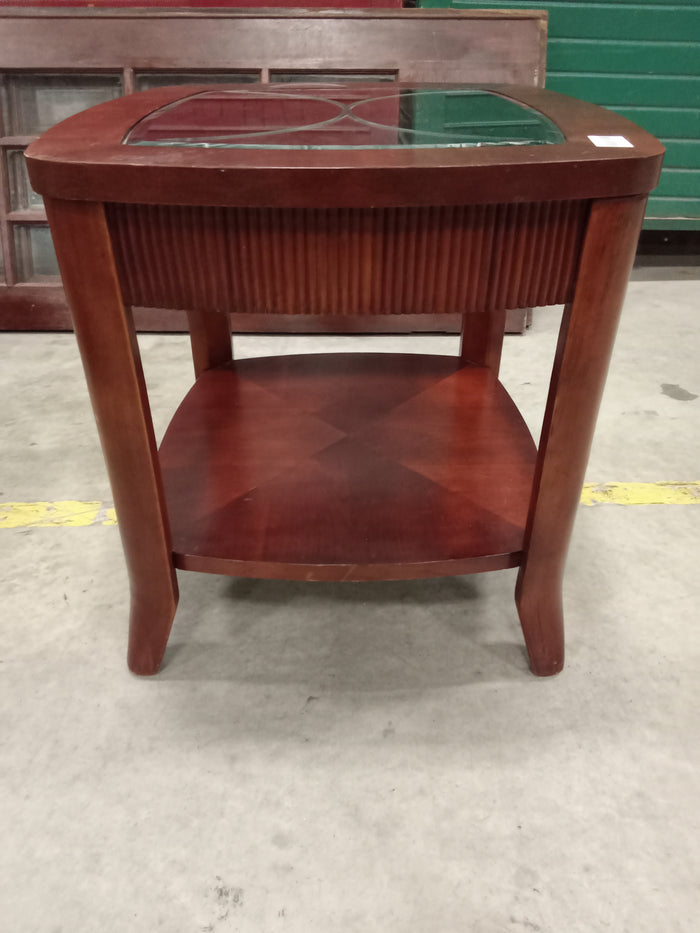 26"W Wood Side Table with Glass Top