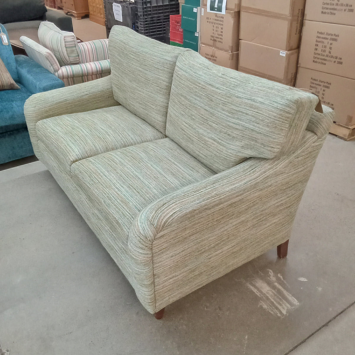 63"W Love Seat in Pin Stiped Fabric