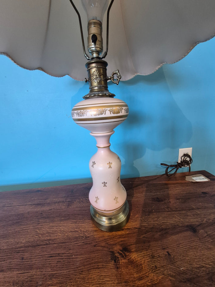 Vintage Pink Satin Glass with Gold Accents MCM Table Lamp