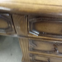 54"W Double Pedestal Desk with Burgundy Leather Inlay
