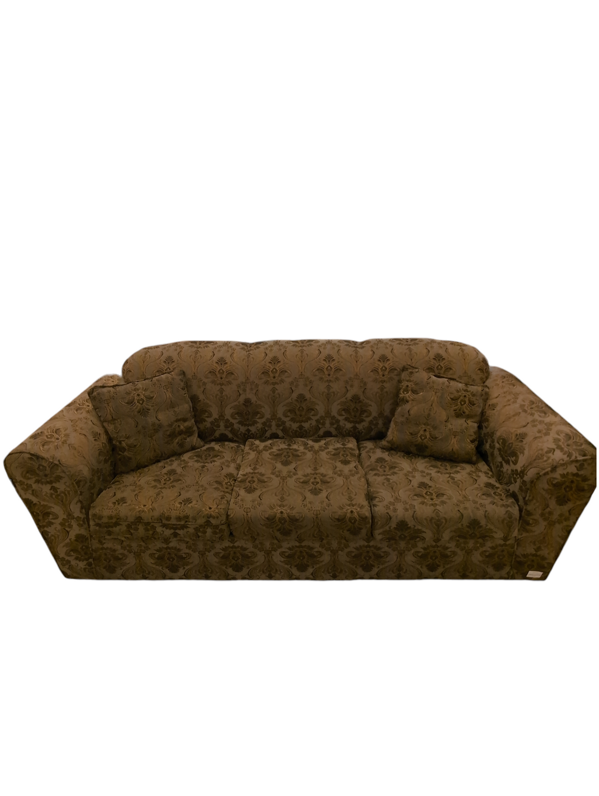 Muted Olive Green Damask Pattern Woven Fabric 3-Seat Sofa #ES1