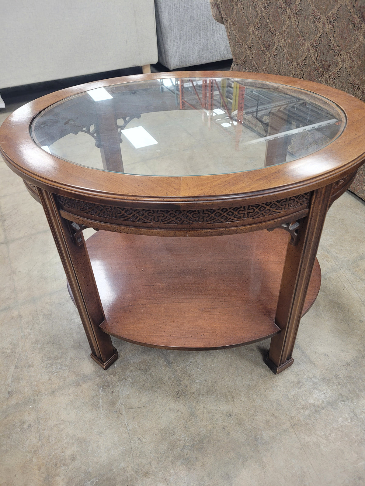 Oval Glass Top Wooden End Table