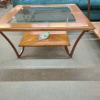 40"W Wood and Glass Coffee Table