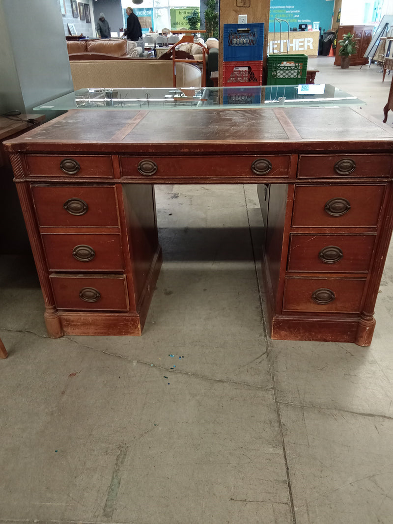 50"W Double Pedestal Desk with Leather Inlay