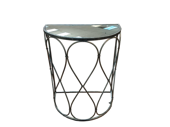 Iron Halfmoon Glass Top Side Table