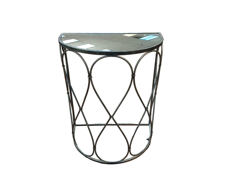 Iron Halfmoon Glass Top Side Table