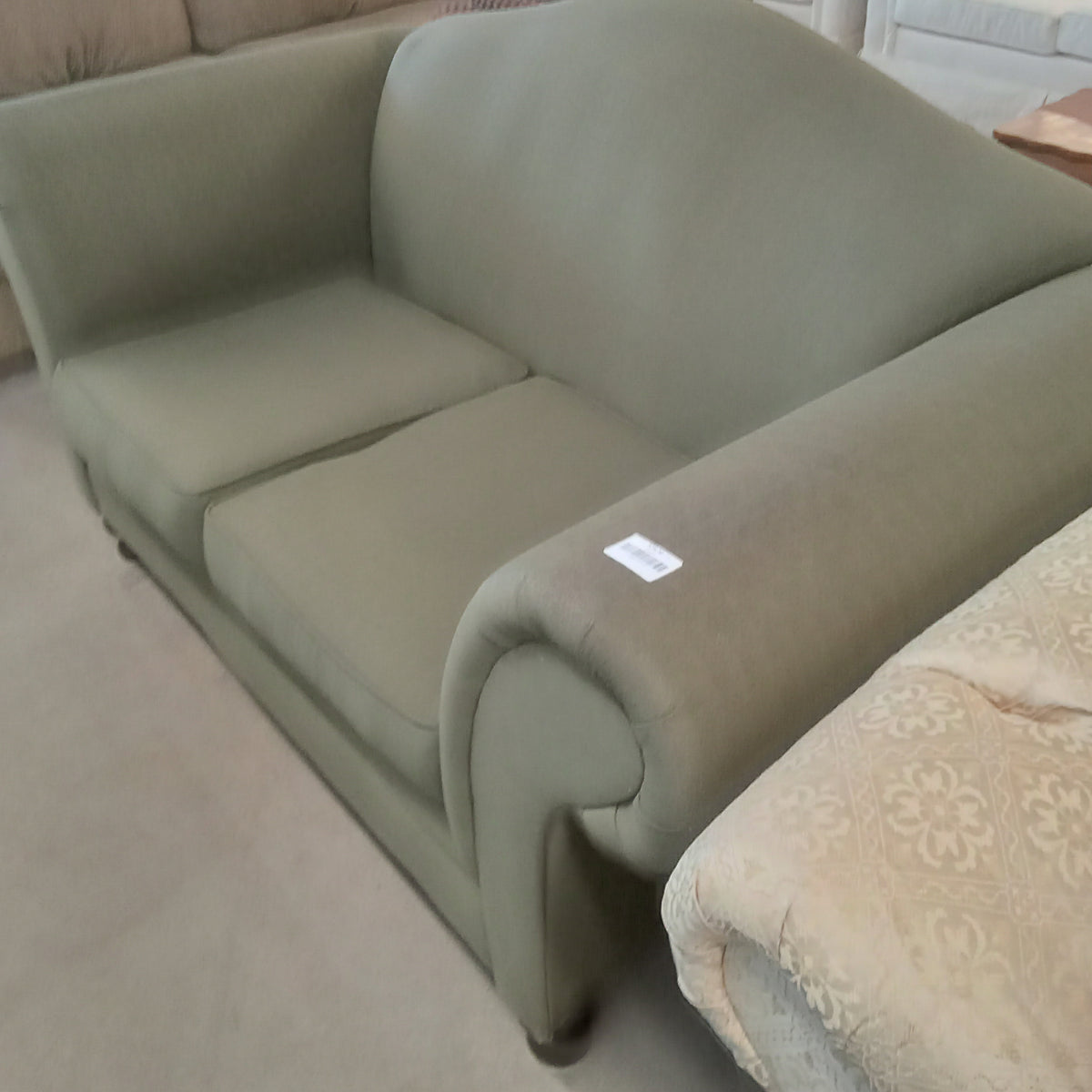 69"W Green Fabric Love Seat