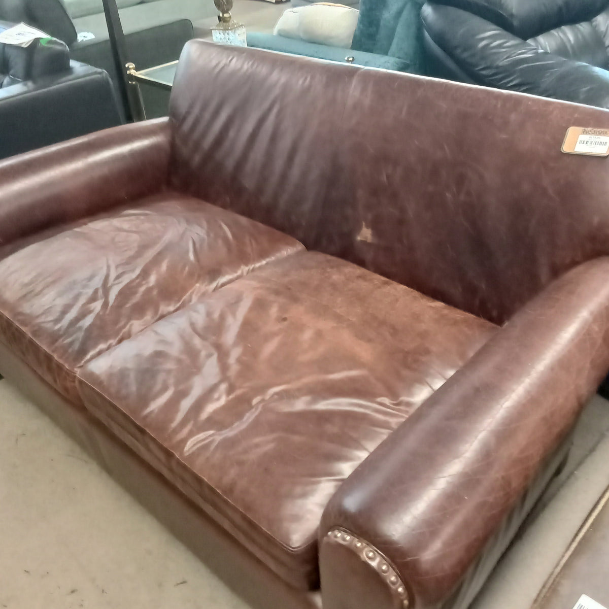 64"W Leather Love Seat
