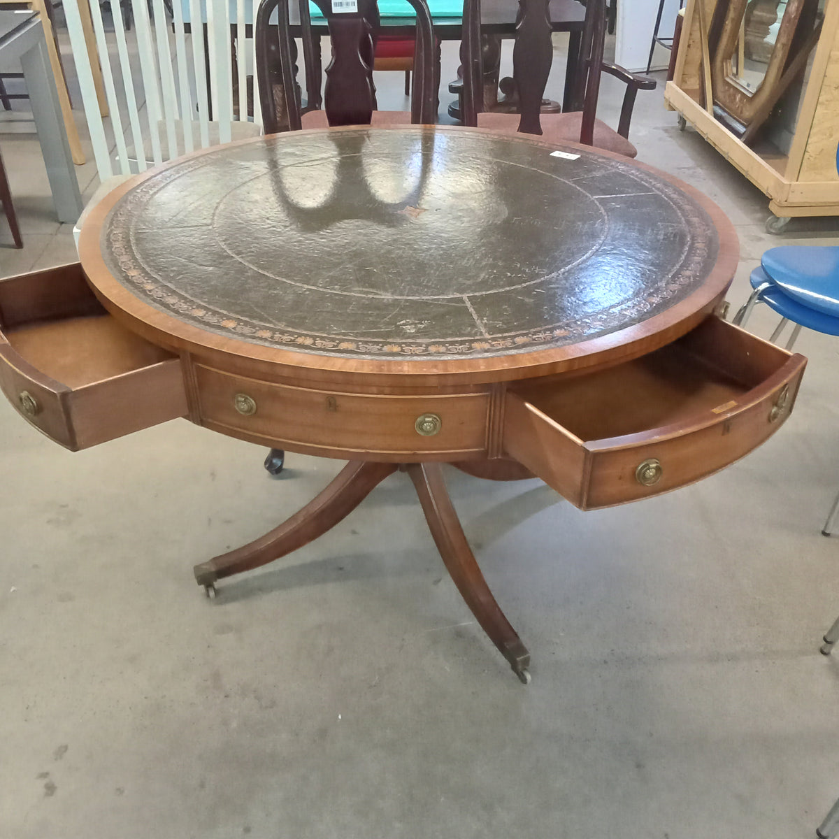 44"Diameter Table with Leather Inlaid Top