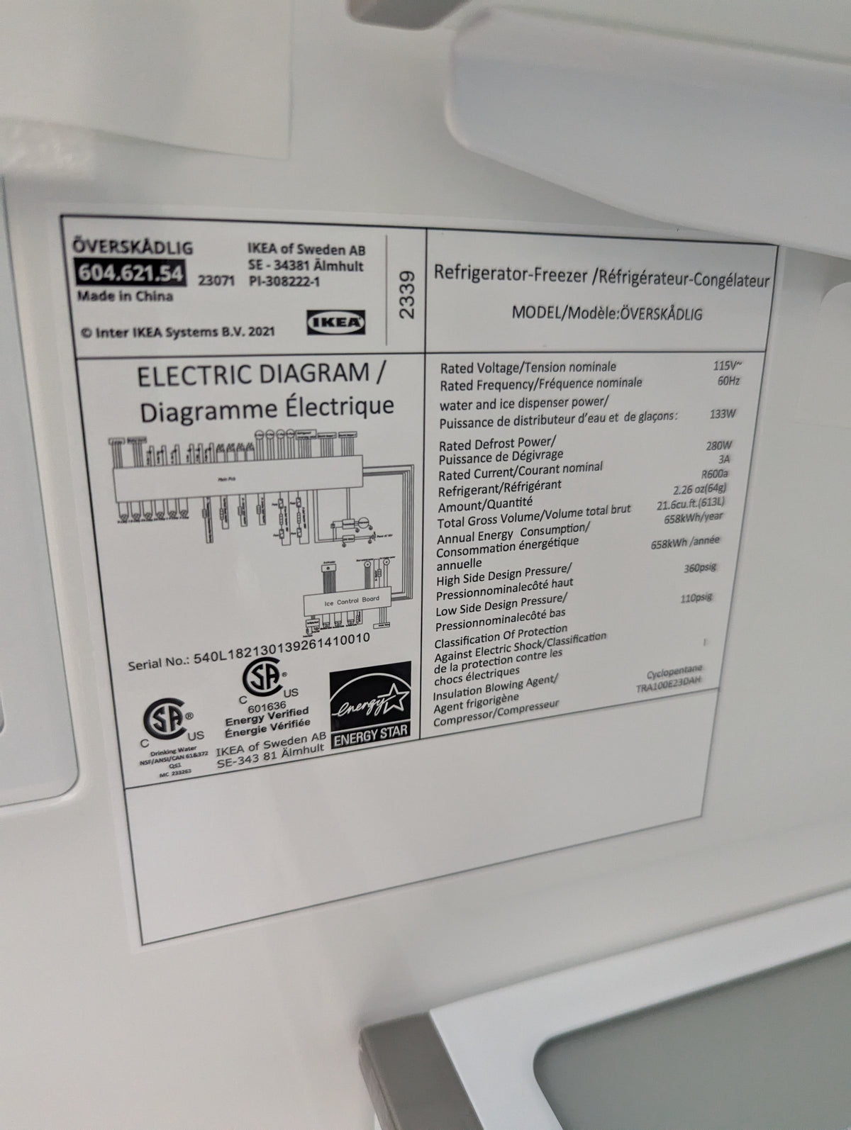 IKEA ÖVERSKÅDLIG French Door Refrigerator 4-door Stainless Steel