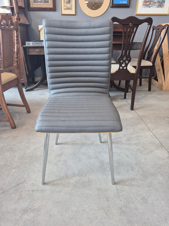 Grey Leather-Like Upholstered Chair with Wood Back
