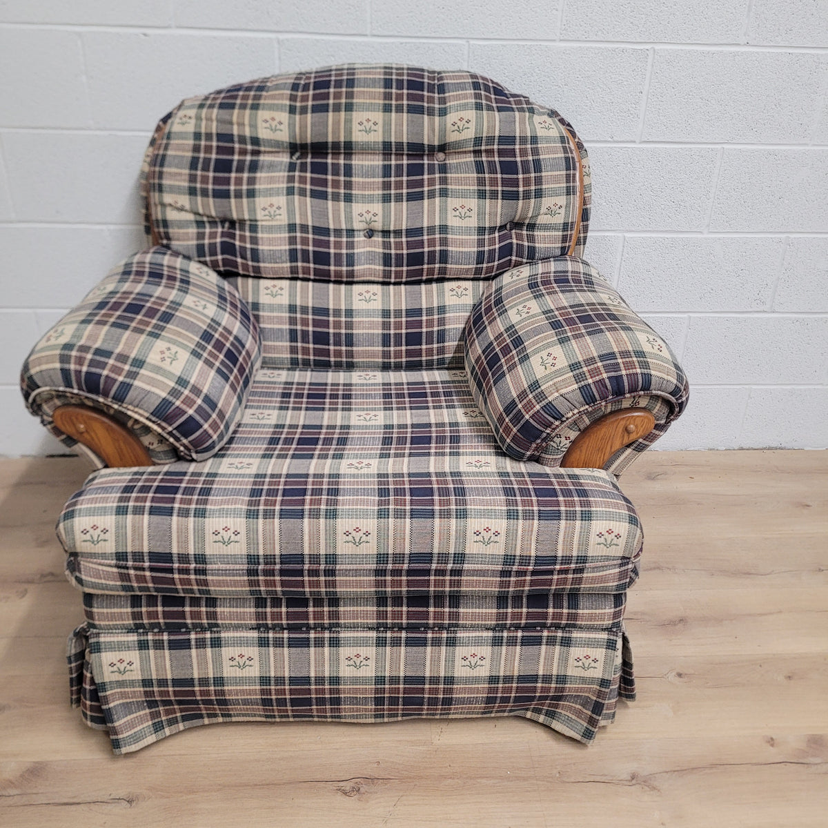 41"W Plush Armchair with wood accents