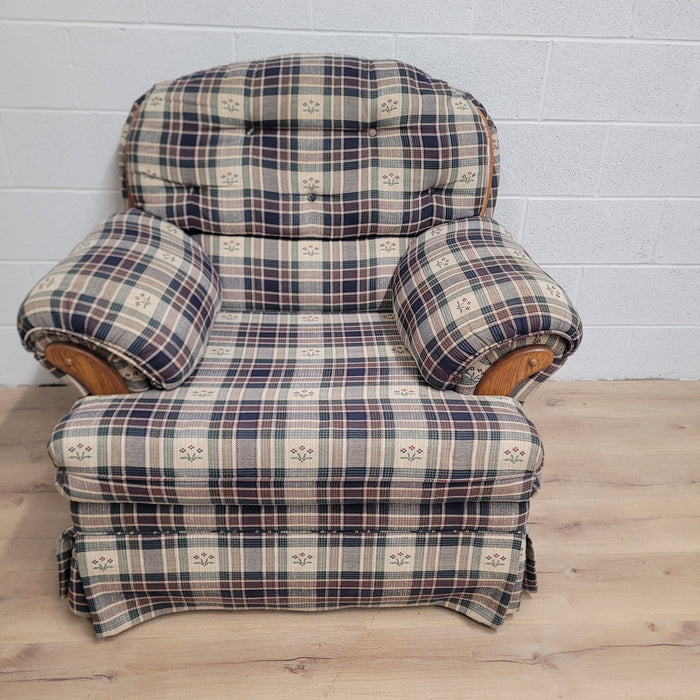 41"W Plush Armchair with wood accents
