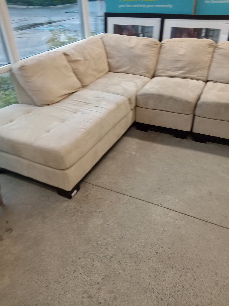 128"W Trombone Velour Fabric Sectional Sofa