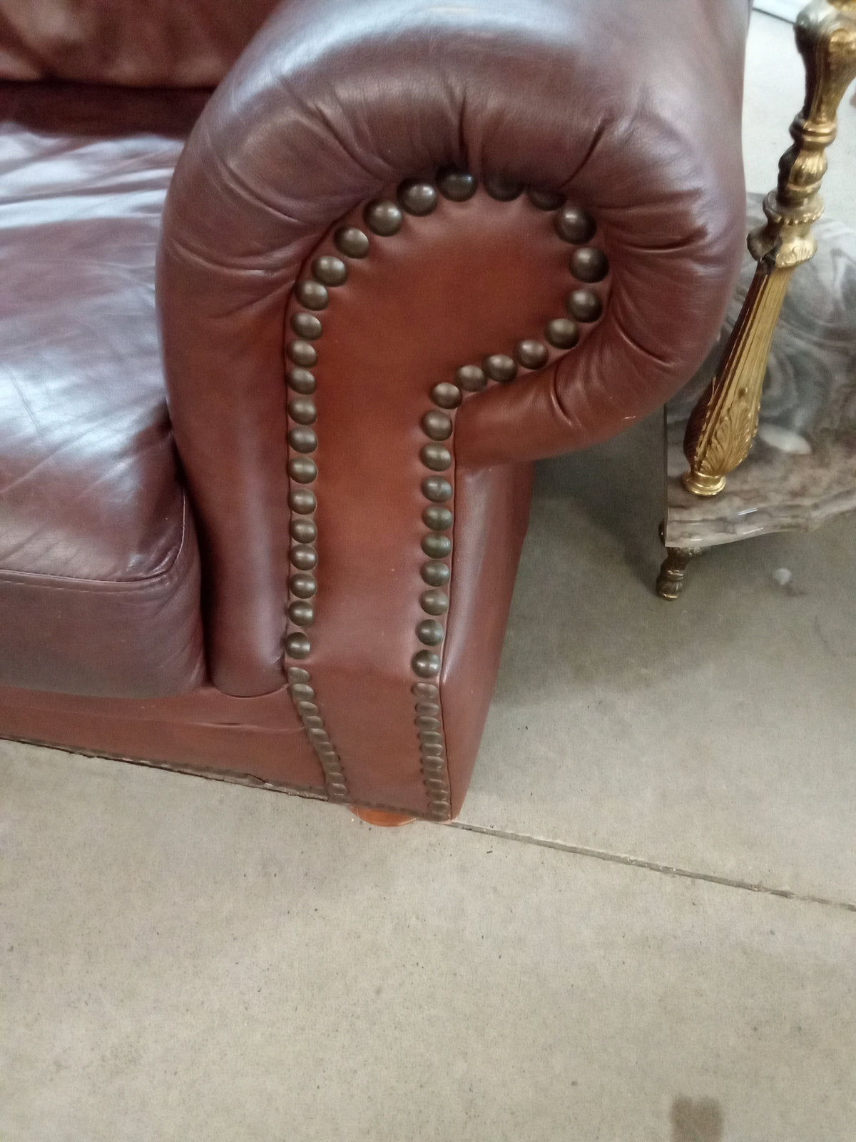 90"W Brown Leather 3-Seat Sofa