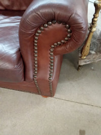 90"W Brown Leather 3-Seat Sofa