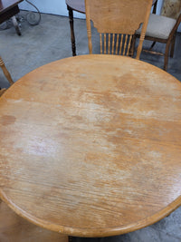 Round Pedestal Light Oak Table W/ Pressed Back Oak Chairs