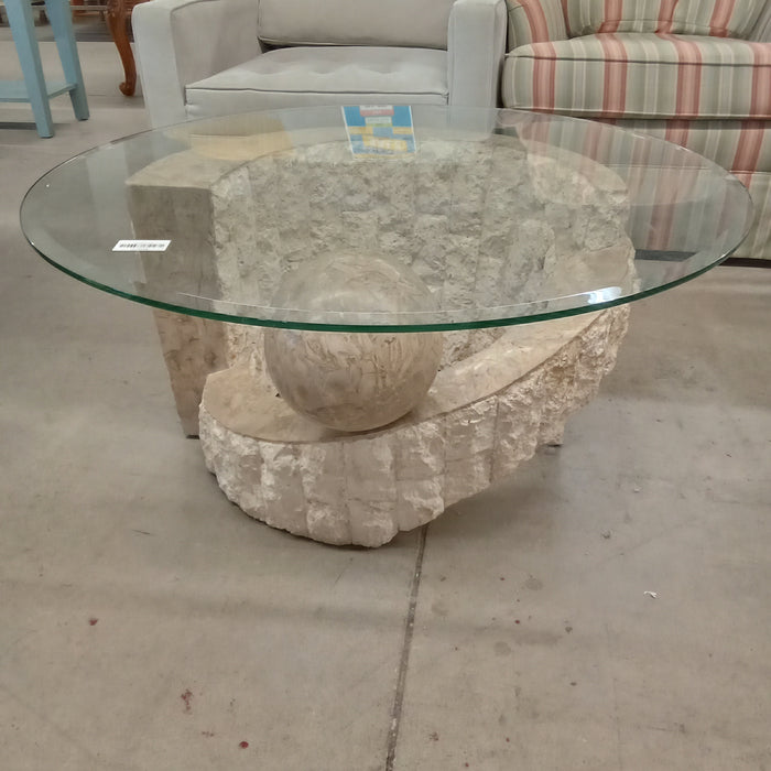 38"Diameter Round Coffee Table with Glass Top