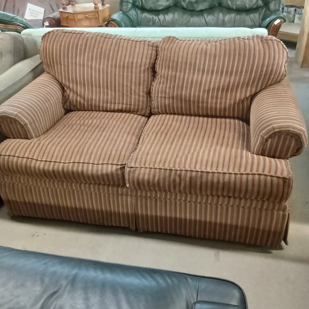 64"W Brown Stripped Love Seat