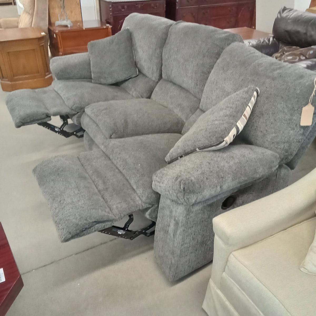 85"W 3-Seat Recliner Sofa in Gray Fabric
