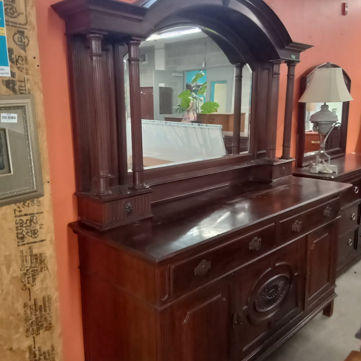 72"W Antique Dresser With Mirror