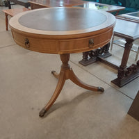 30"Diameter Side Table with Inlaid Leather Top