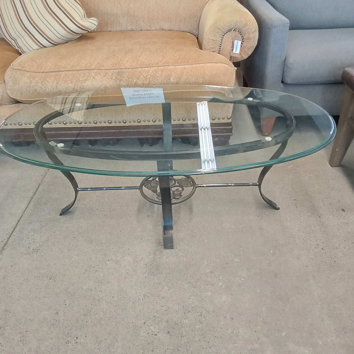 47"W Oval Glass Coffee Table