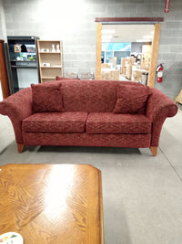 88"W Red Patterned Corduroy Sofa