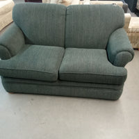 61"W Love Seat in Green Fabric