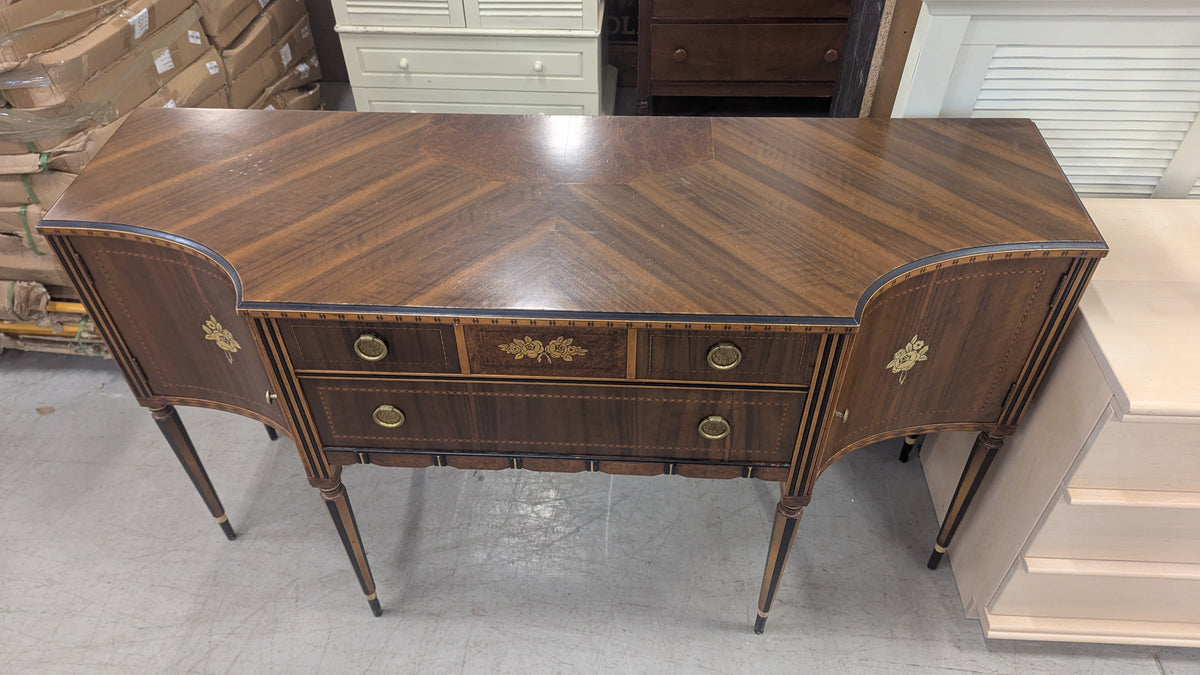 66"W Vintage Buffet w/ Golden Rose Inlays