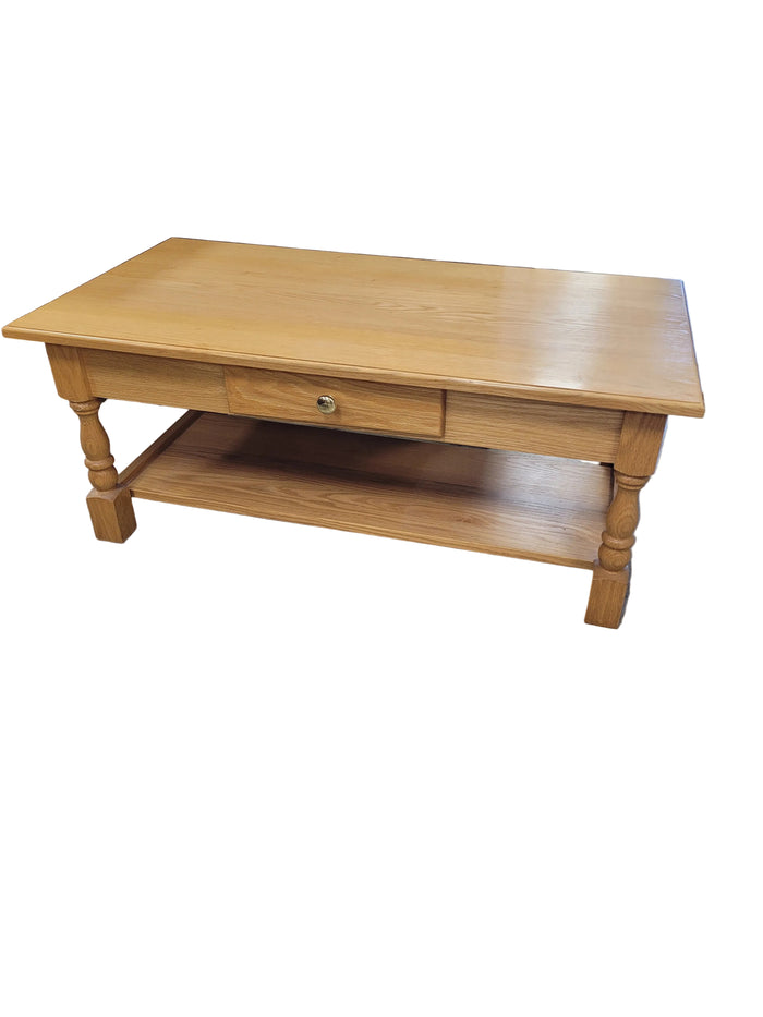 Solid Oak Coffee Table W/ Brass Knob