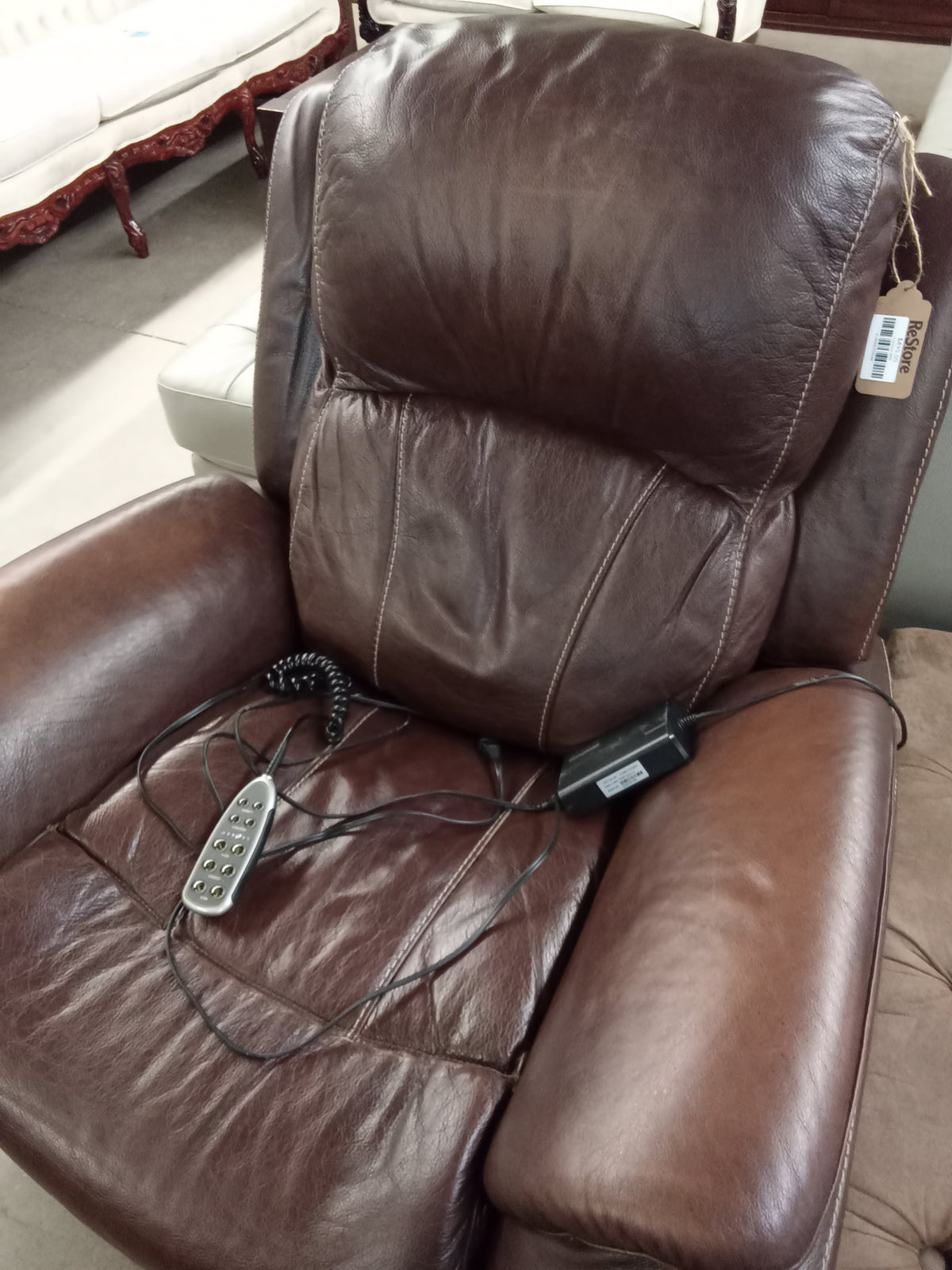 35"W Brown Leather Electric Recliner