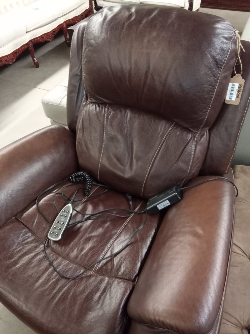 35"W Brown Leather Electric Recliner