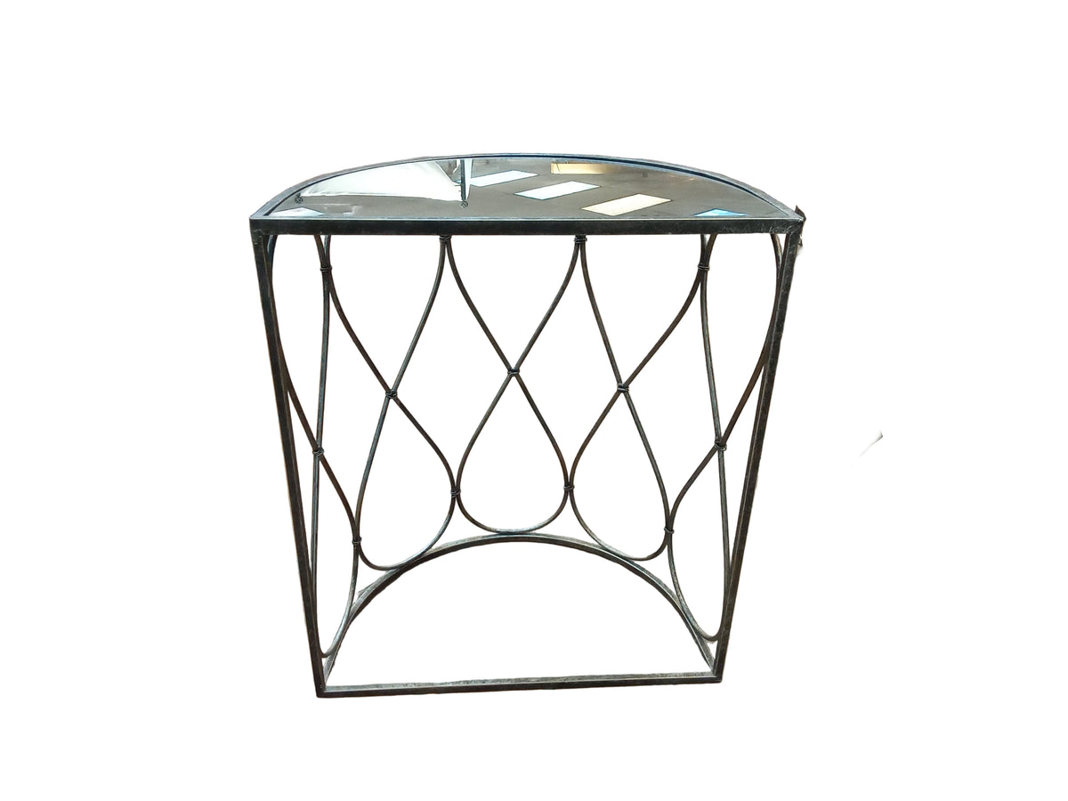 Iron Halfmoon Glass Top Side Table