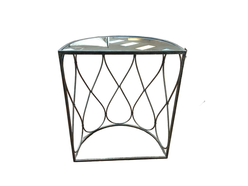 Iron Halfmoon Glass Top Side Table