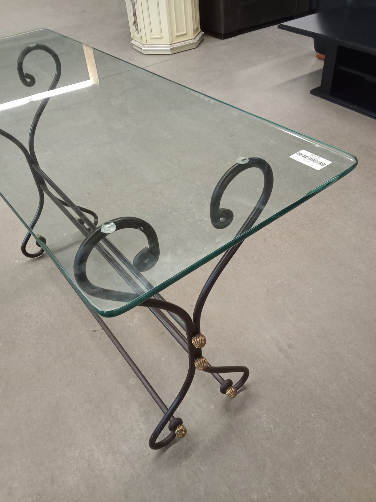 48"W Glass and Wrought Iron Console Table