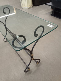 48"W Glass and Wrought Iron Console Table