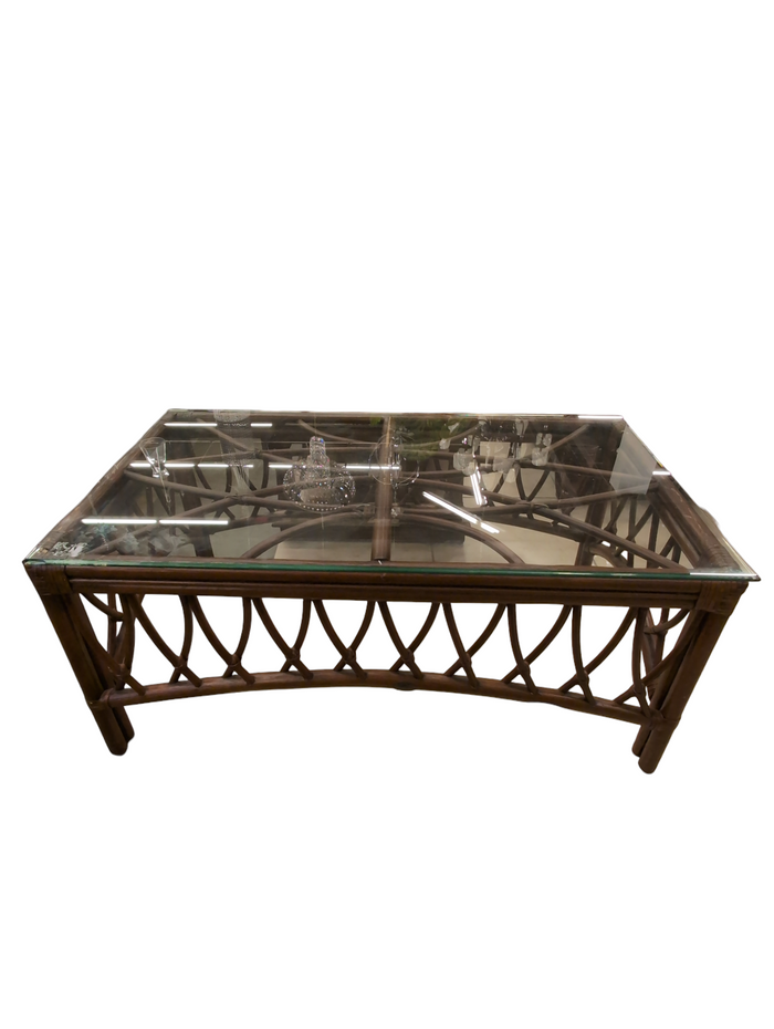 Walnut Coffee Table w/ Glass Top