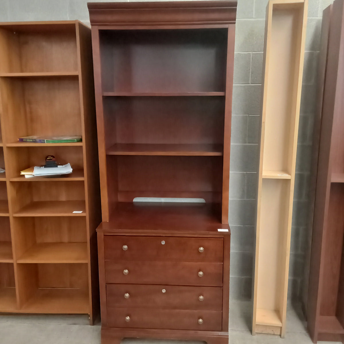 30.5"W 2-Piece Solid Wood Bookcase with Lower Filing Drawers