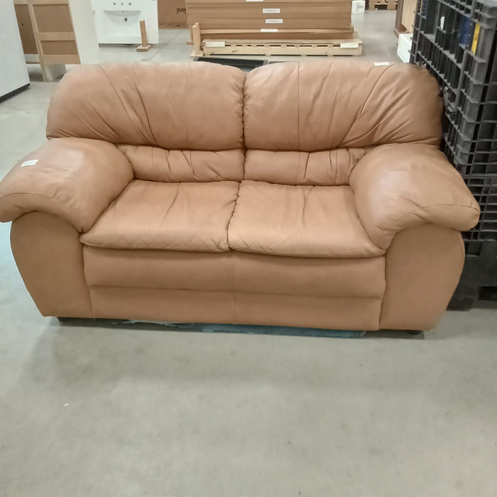 64"W Leather Love Seat in Brown