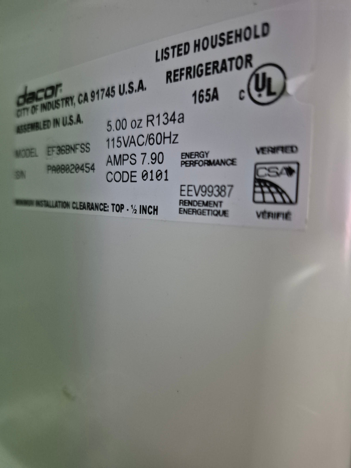 Dacor 36" Bottom Freezer