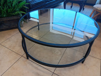 Round Glass & Black Metal 2-Tier Coffee Table