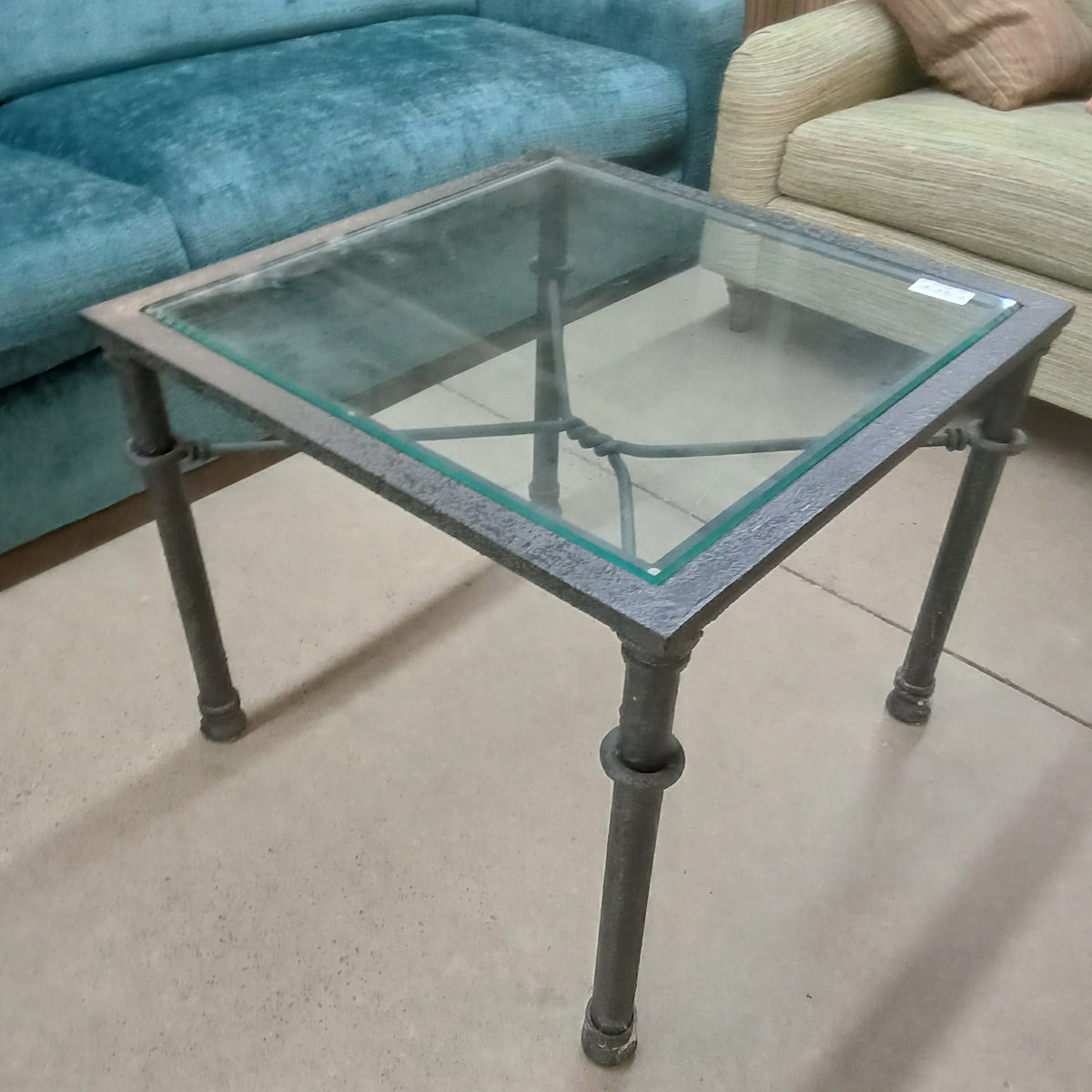 27"W Patio Coffee Table with Glass Top