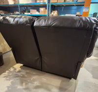 Brown Leather Manual Reclining Loveseat - - 1 side only reclines
