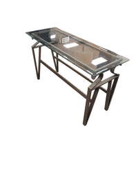 Glass Top Console Table With Brushed Metal Base