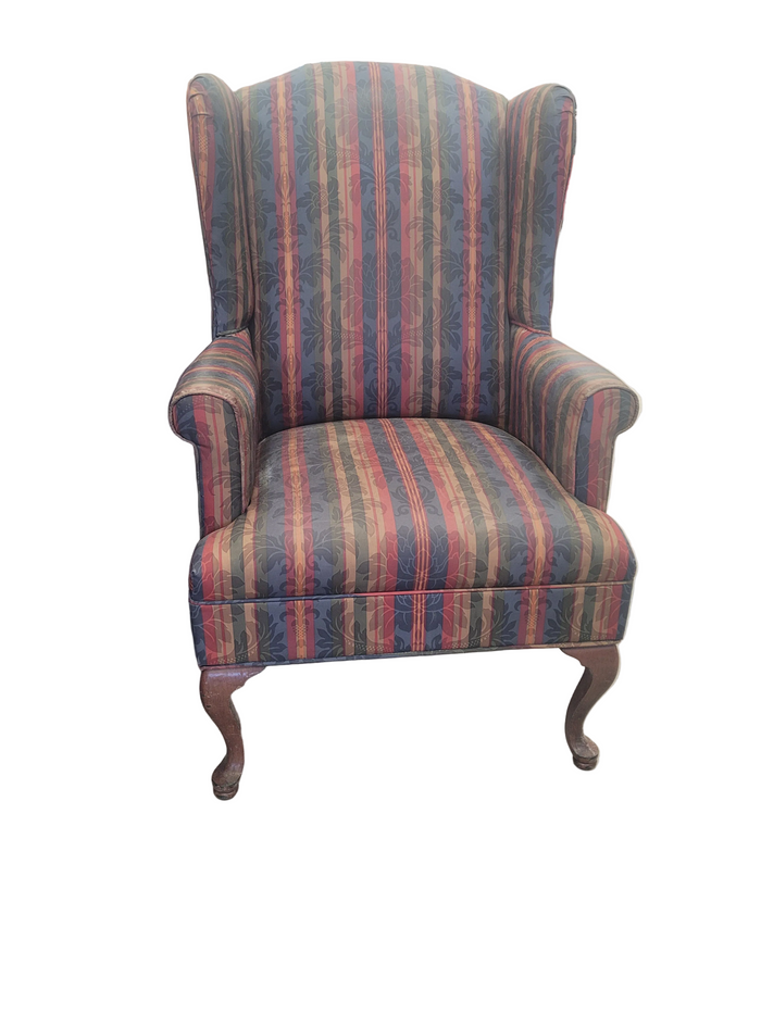 Multi-Colored Striped Wingback Armchair